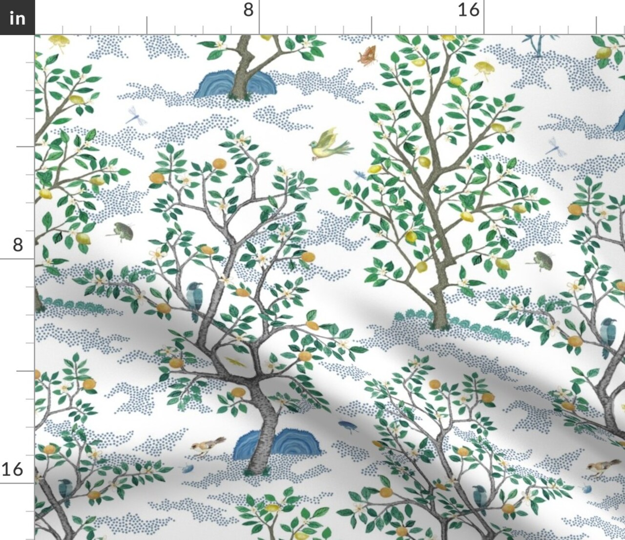 Chinoiserie Grandmillennial Large Scale Botanical Citrus Fruit Traditional Custom Printed Fabric by Spoonflower Various Fabrics by the Yard or Fat Quarter